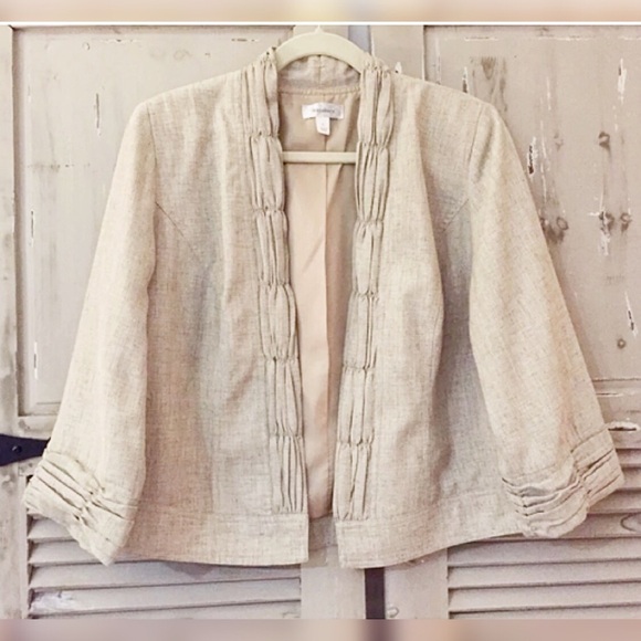 DRESSBARN Sz L Flax Open Front Jacket Ruched Lined - Picture 1 of 7